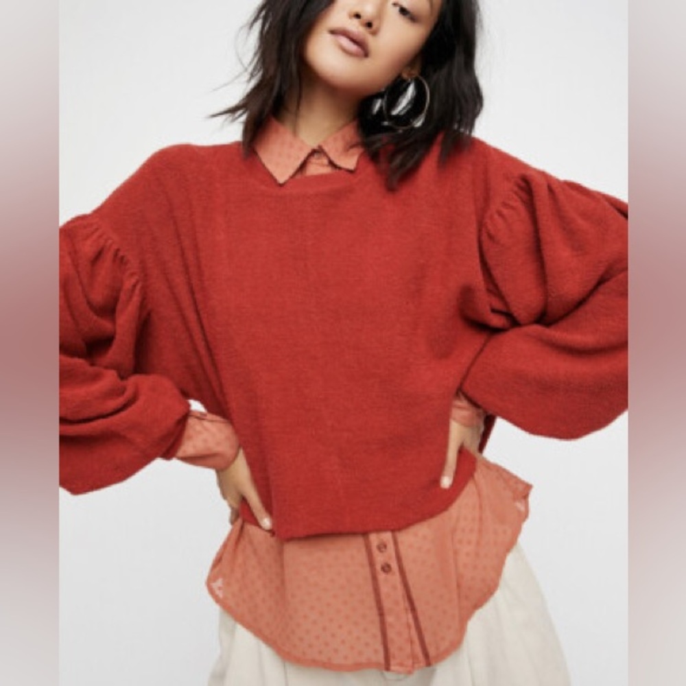 Free People Sleeves Like These Sweatshirt Pullover Women’s Size Medium Rust